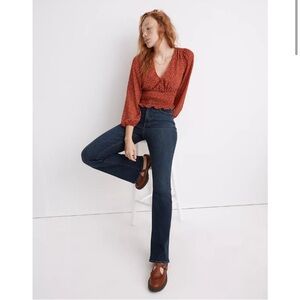 Madewell Julianne Smocked-Waist Top red ditzy floral